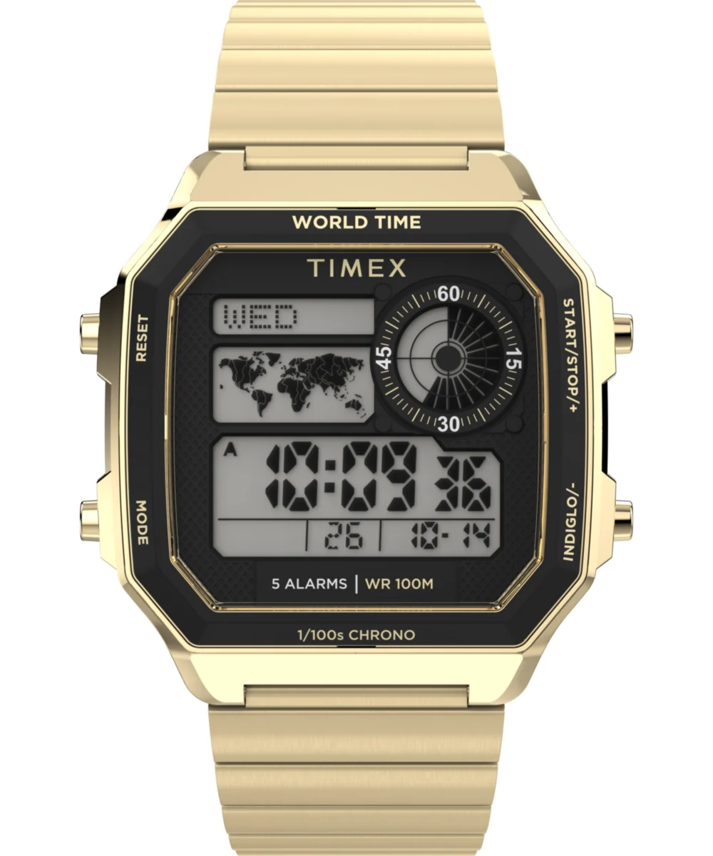 Timex World Time Digital 40mm Stainless Steel Bracelet Watch TW5M69000 40 mm kol saati