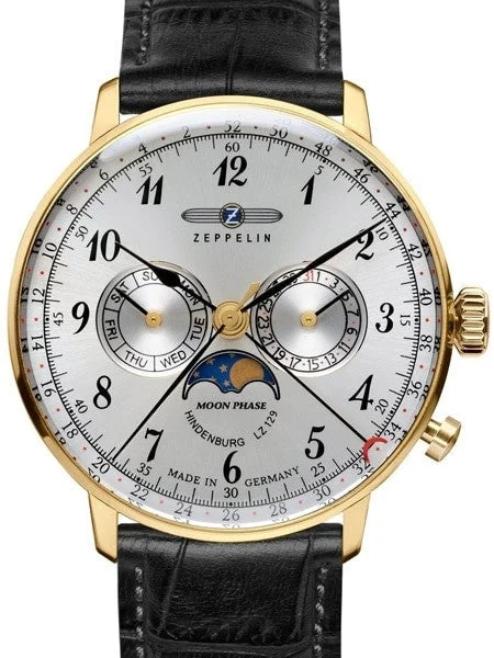 Graf Zeppelin Hindenburg Swiss Quartz Moonphase Calendar Watch #7038-1 40 mm kol saati