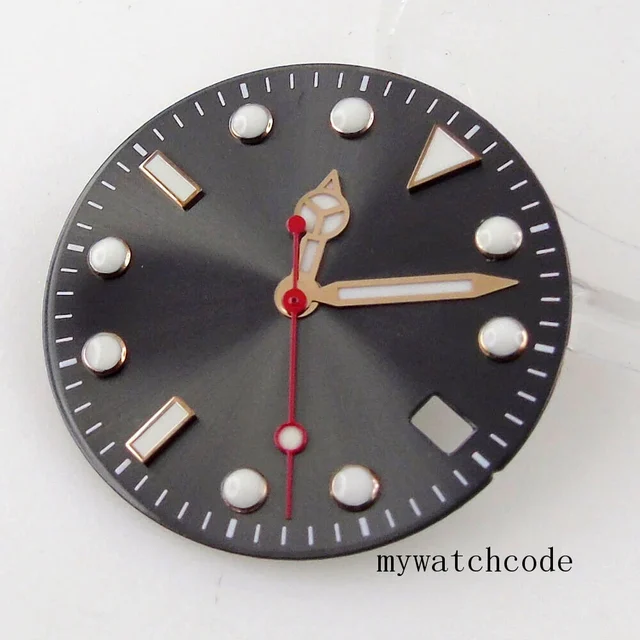 Tandorio Grey Sunburst Watch Dial Green Luminous Rose Gold Edge Fit NH35A NH36A ETA2824 28
