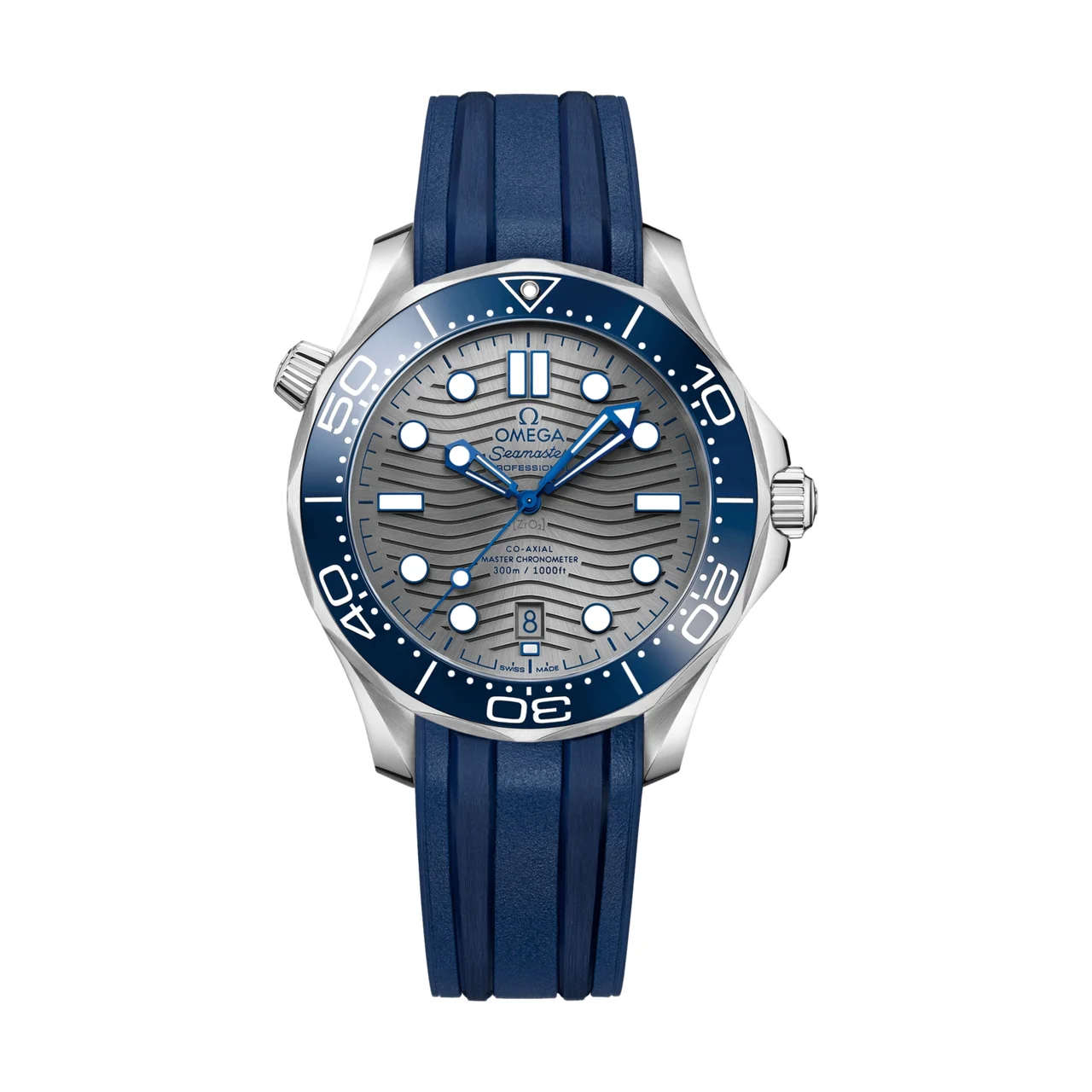 OMEGA Seamaster Diver 300M 42mm - Grey Dial w/ Blue Bezel on Rubber Strap O21032422006001 42 mm kol saati