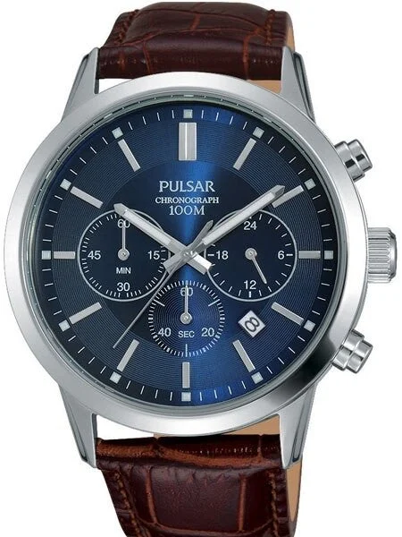 Pulsar Quartz Chronograph Watch with 43mm Case and Blue Dial #PT3789X 43 mm kol saati