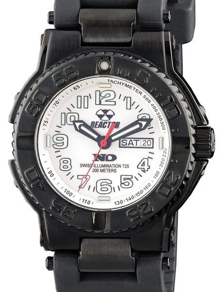 Reactor Trident 200 Meter Dive Watch with Never Dark Illumination, Black SS Case #59805 40 mm kol saati