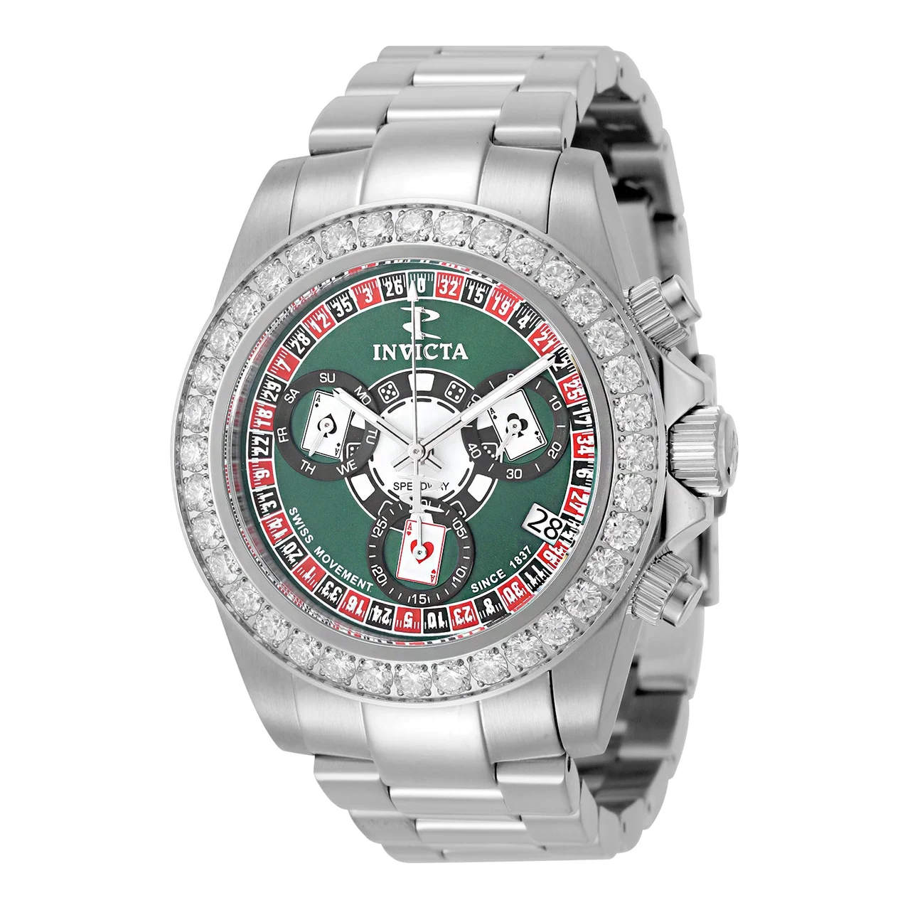 Invicta Elite Speedway Grand Croupier 4 CT LG Diamond Edition Swiss Ronda Z60 Caliber Watch - 42mm, Steel (51107) 42 mm kol saati
