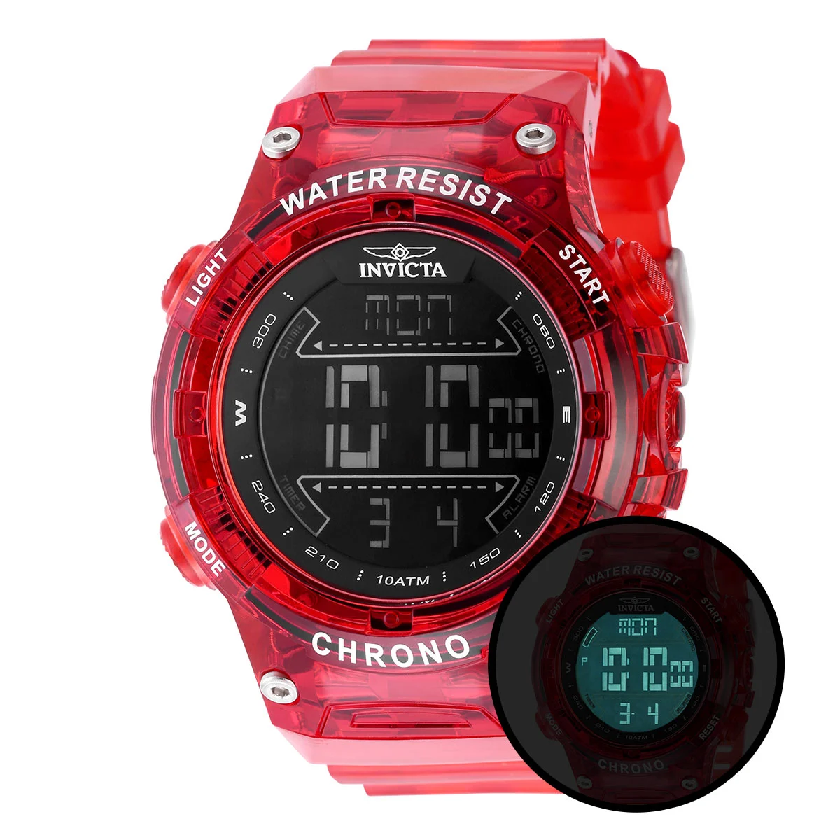 Invicta Racing Burnout Digital Watch - 52mm. Transparent, Red (49045) 52 mm kol saati