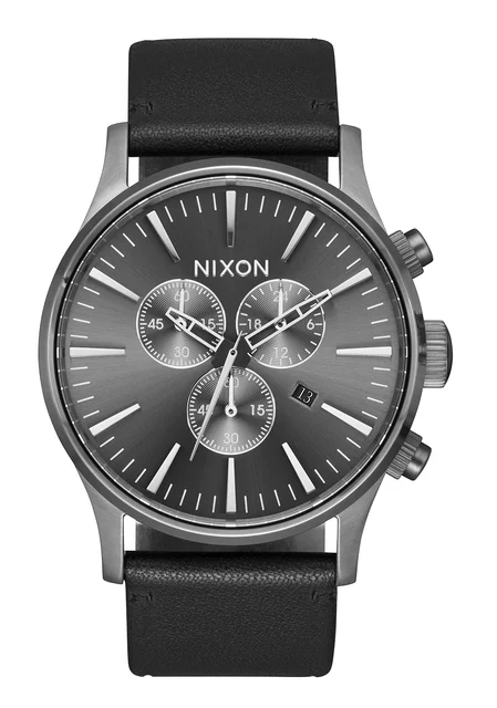 Nixon US Sentry Chrono Leather - All Gunmetal / Black A405-680-00 kol saati