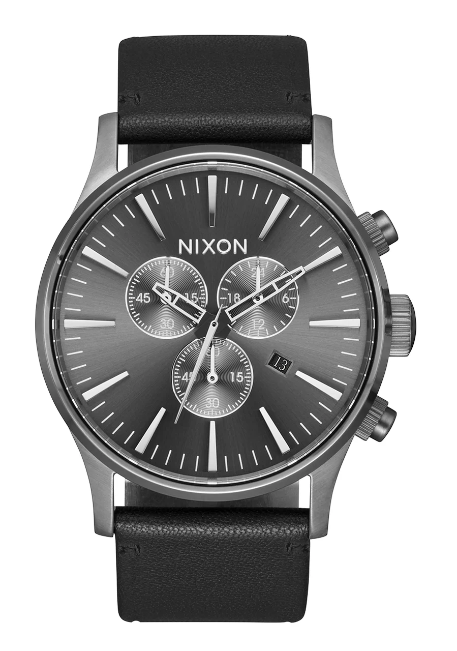 Nixon US Sentry Chrono Leather - All Gunmetal / Black A405-680-00 kol saati