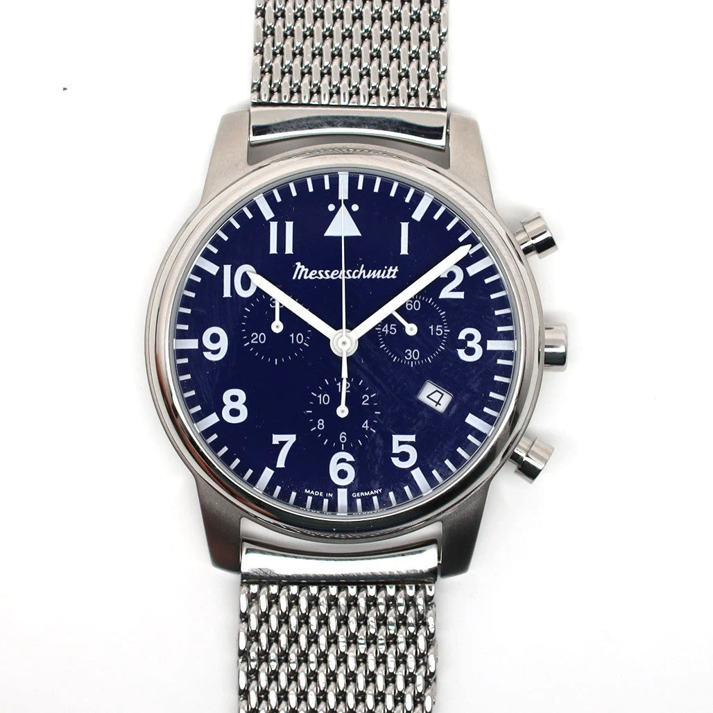 Aristo Messerschmitt Bauhaus Swiss Quartz Chronograph Watch on Mesh Bracelet #ME-4544P-M 40 mm kol saati