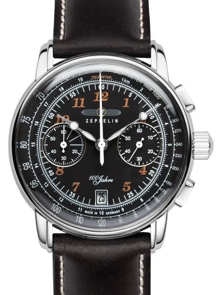 Graf Zeppelin Series 100 Quartz Chronograph Watch with Black Dial #7674-2 kol saati