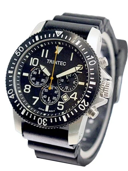 Trintec Chronograph with Black Bezel and Stainless Steel Case ZULU-01-CH-S kol saati