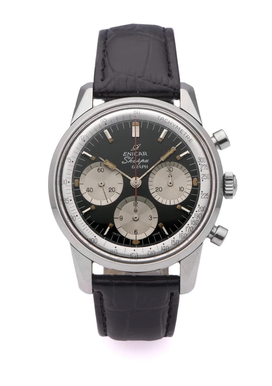 Enicar Sherpa Graph Mark Ii ENICAR SHERPA GRAPH MARK II REF. 1308 CHRONOGRAPH STEEL Very fine and rare, stainless steel wristwatch with chronograph. kol saati