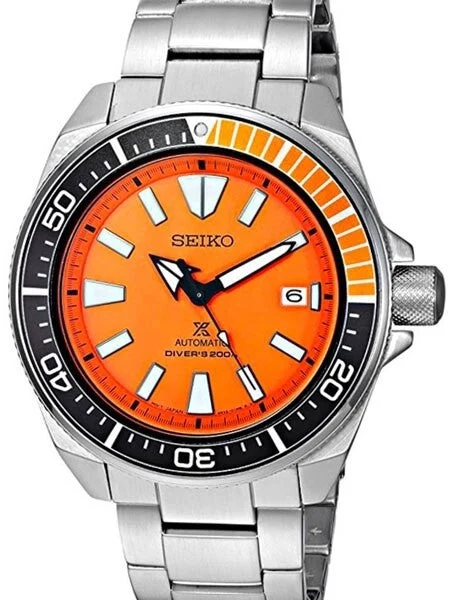 Seiko Samurai Prospex Automatic Dive Watch with Orange Dial and Stainless Steel Bracelet #SRPC07 kol saati