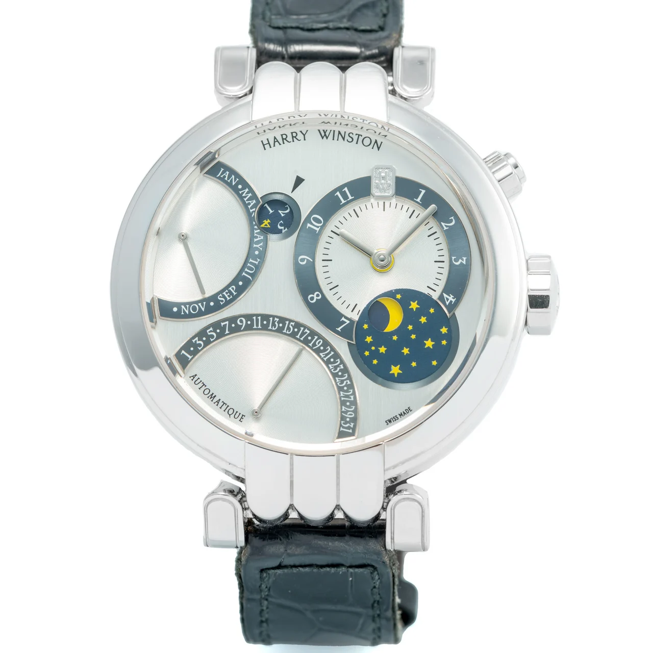 Harry Winston HARRY WINSTON REF. 200-MAPC 41W, "PREMIER EXCENTER BI-RETRO PERPETUAL CALENDAR"; 18K WHITE GOLD kol saati