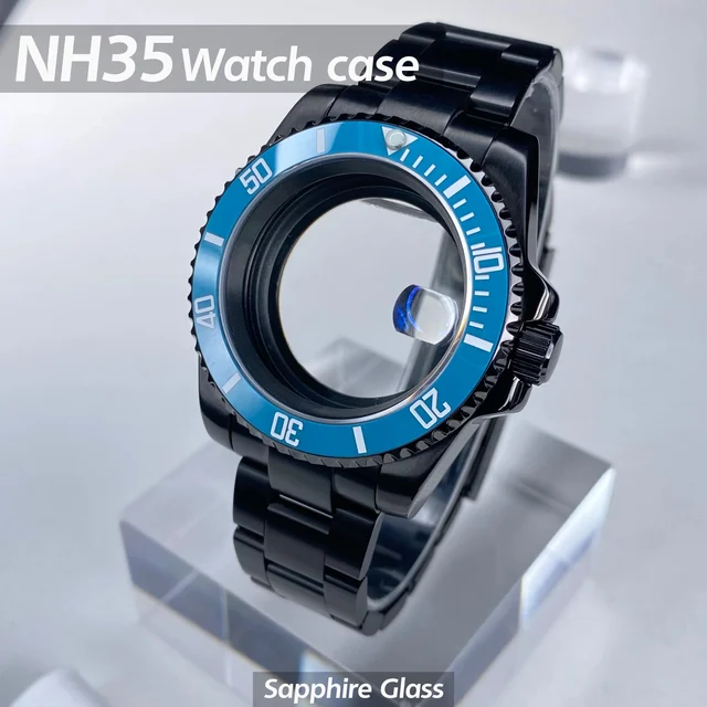 Tandorio PVD black Sub Watch Case 40mm NH35 Stainless Steel Sapphire Glass case Alloy/Cera
