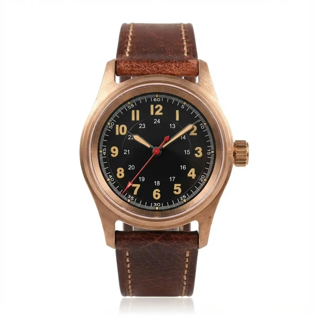 Tandorio Watches Tandorio 36mm Bronze Pilot TD130 NH35/PT5000 Mechanical Watch 200m Water Resistant Sapphire 14:200005100#logo black A;5:57000035#pt5000 36 mm kol saati