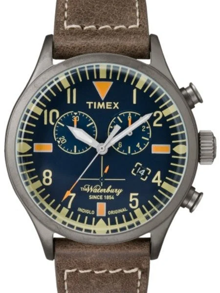 Timex Waterbury Quartz Chronograph with Blue Dial and INDIGLO Night-Light #TW2P84100VQ 42 mm kol saati