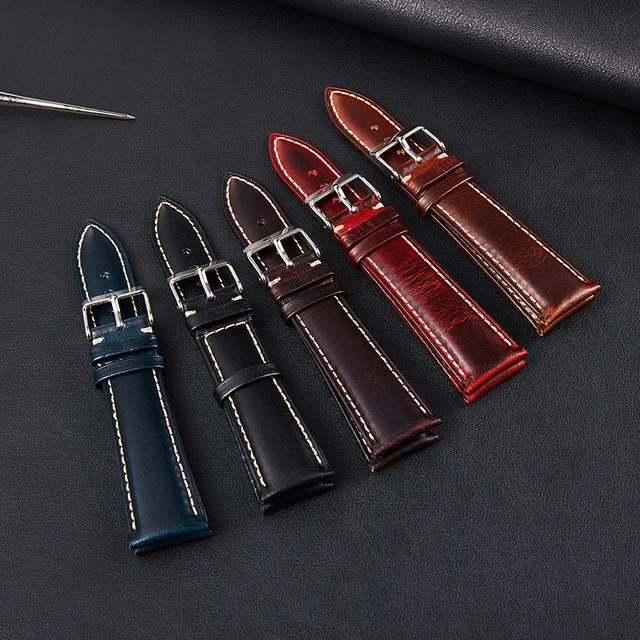 Wristfull High Quality Vintage Oil Wax Leather Watch Strap Cowhide Watchband 18mm 19mm 20m