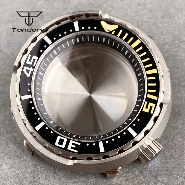 Tandorio Tuna Can Watch Case 46.5mm Stainless Steel Tuna Style Watch Case Sapphire 4 o'clo
