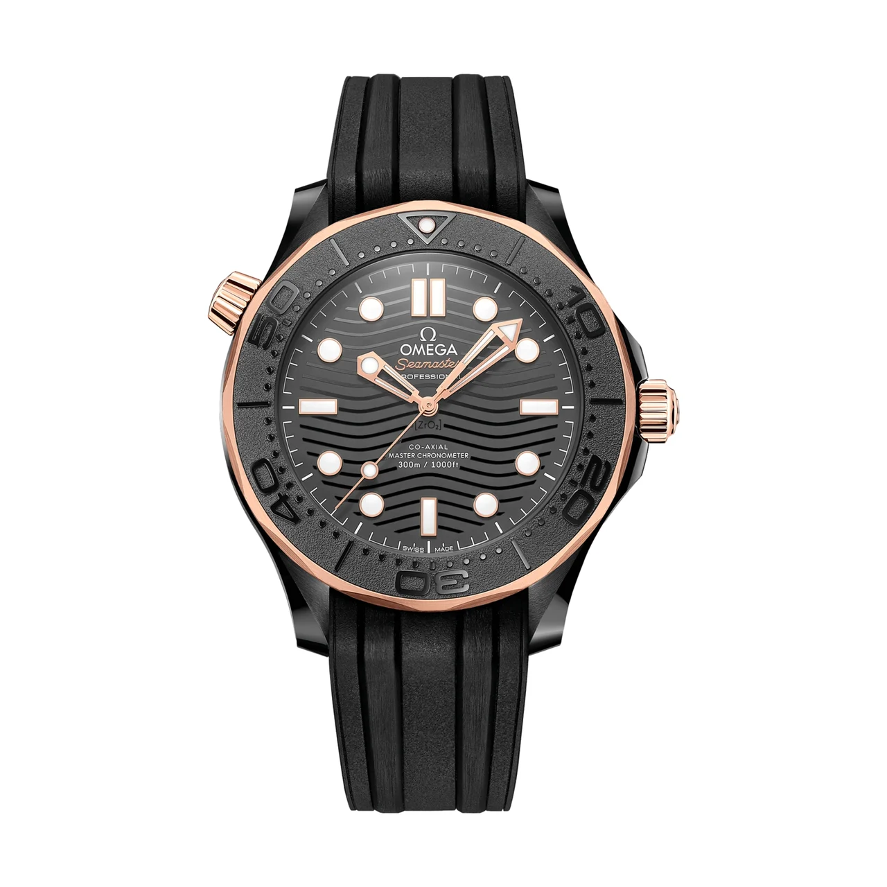OMEGA Seamaster Diver 300M Ceramic and Sedna Gold 43.5mm - Black on Rubber Strap O21062442001001 43.5 mm kol saati