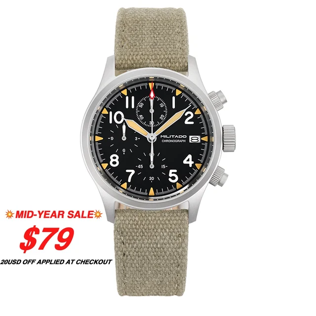 MILITADO Militado计时表-3表盘-有logo-有日历-军绿表带-350 kol saati