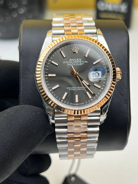 Rolex Date just Half Rose Gold Grey 36mm- Swiss 3235 Movemen kol saati