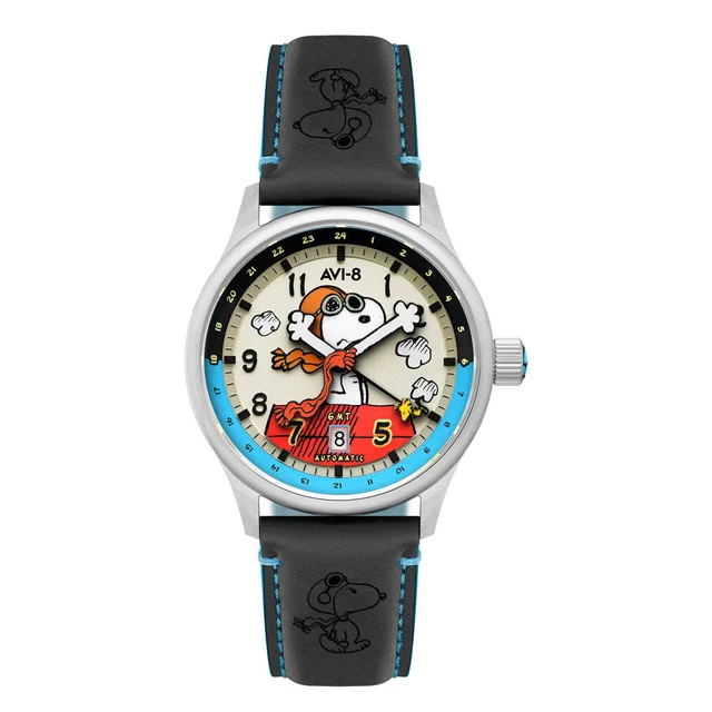 AVI-8 Peanuts Snoopy Flying Ace GMT Automatic in Cream Brigade #AV-4136-03 kol saati