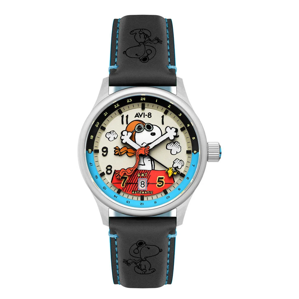AVI-8 Peanuts Snoopy Flying Ace GMT Automatic in Cream Brigade #AV-4136-03 kol saati