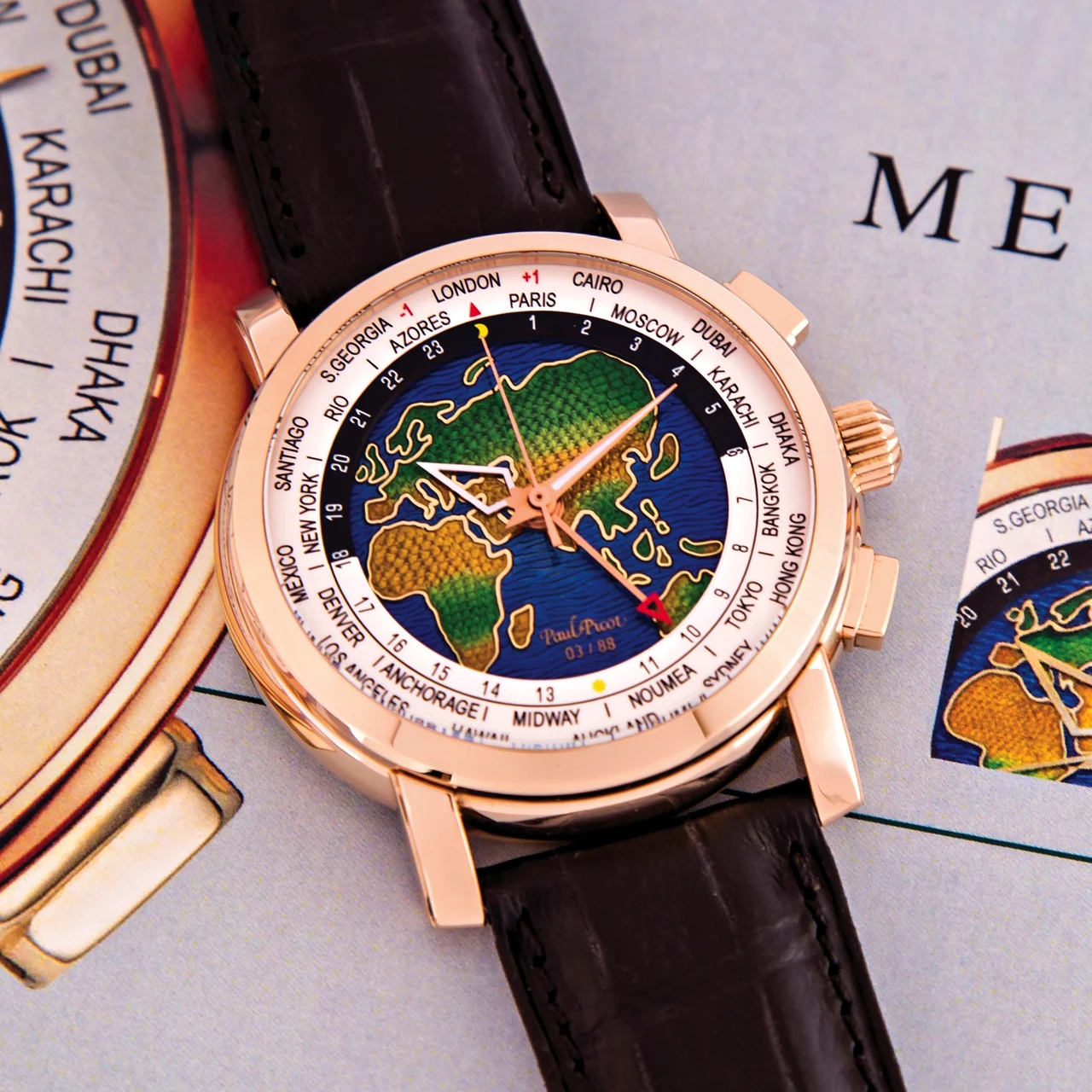 Paul Picot Enamel Dial World Time Pink Gold P0482.RG.1021 kol saati