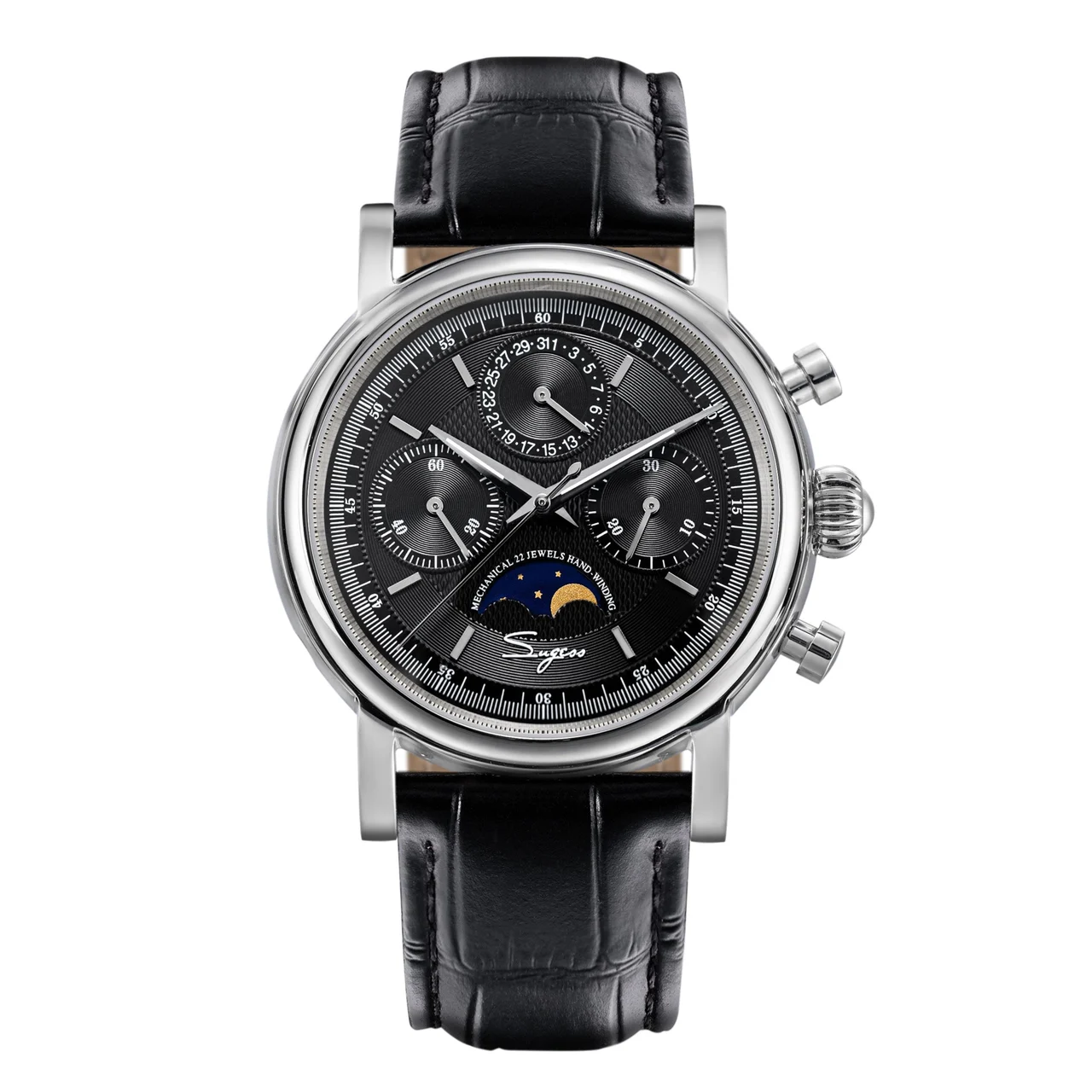 Sugess MoonPhase Master S394 (SU1908SZ) Stainless-Steel Case Black 40 mm kol saati
