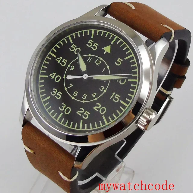 Tandorio Classic Pilot Watch TD 137S 42MM Miyota 8215 ST1612 Automatic Sapphire Green Lumi