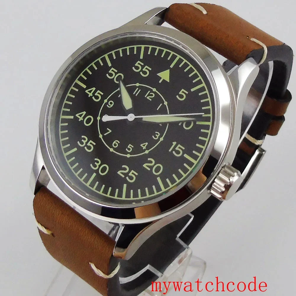 Tandorio Watches Classic Pilot Watch Tandorio TD 137S 42MM Miyota 8215 ST1612 Automatic Sapphire Green Luminous Glass Back3ATM 4000250495613-Model 5-seagull movement 42 mm kol saati