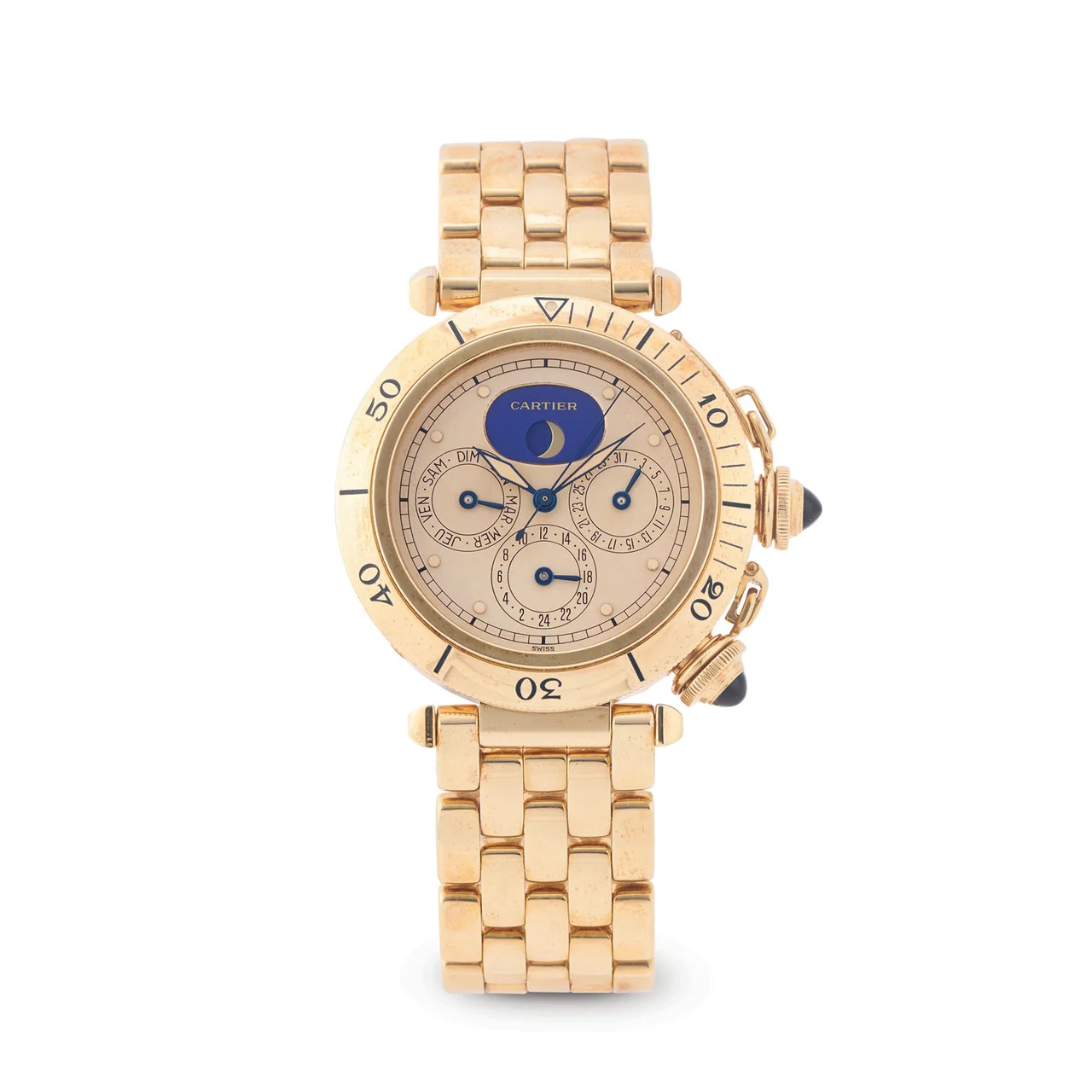 Cartier CARTIER, REF. W30005C1, PASHA DUAL TIME, DAY DATE MOONPHASE, AUTOMATIC, NO. 0001, 18K YELLOW GOLD kol saati