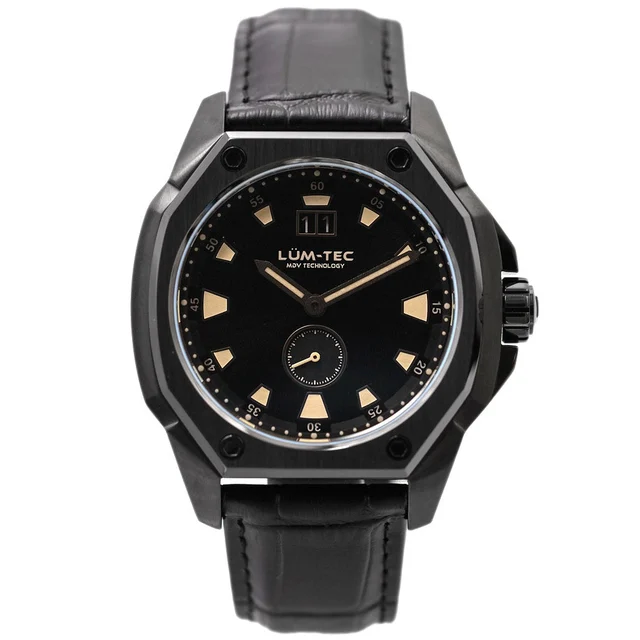 Lum Tec Lum-Tec 44mm Phantom Watch with Black Dial, Big-Date, and Anti-Reflective Sapphire