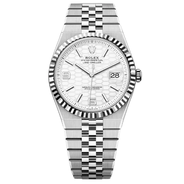 Rolex Land-Dweller 40mm Steel with White Honeycomb Motif Dia kol saati