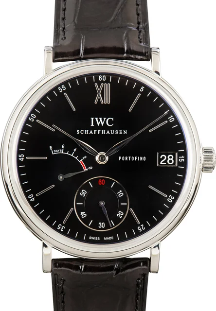 IWC Portofino Hand-Wound Eight Days Ref IW510102 Black Dial kol saati