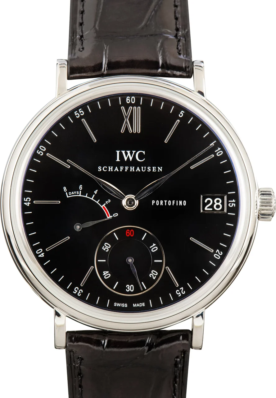 IWC Portofino Hand-Wound Eight Days Ref IW510102 Black Dial kol saati