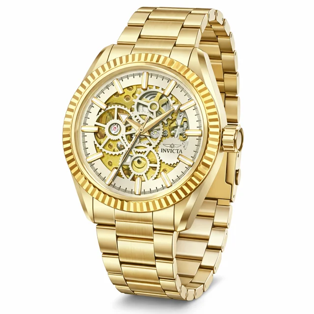 Invicta Objet D Art Glyph Automatic Watch w/ Skeleton Dial - 43mm. Gold (69752) kol saati