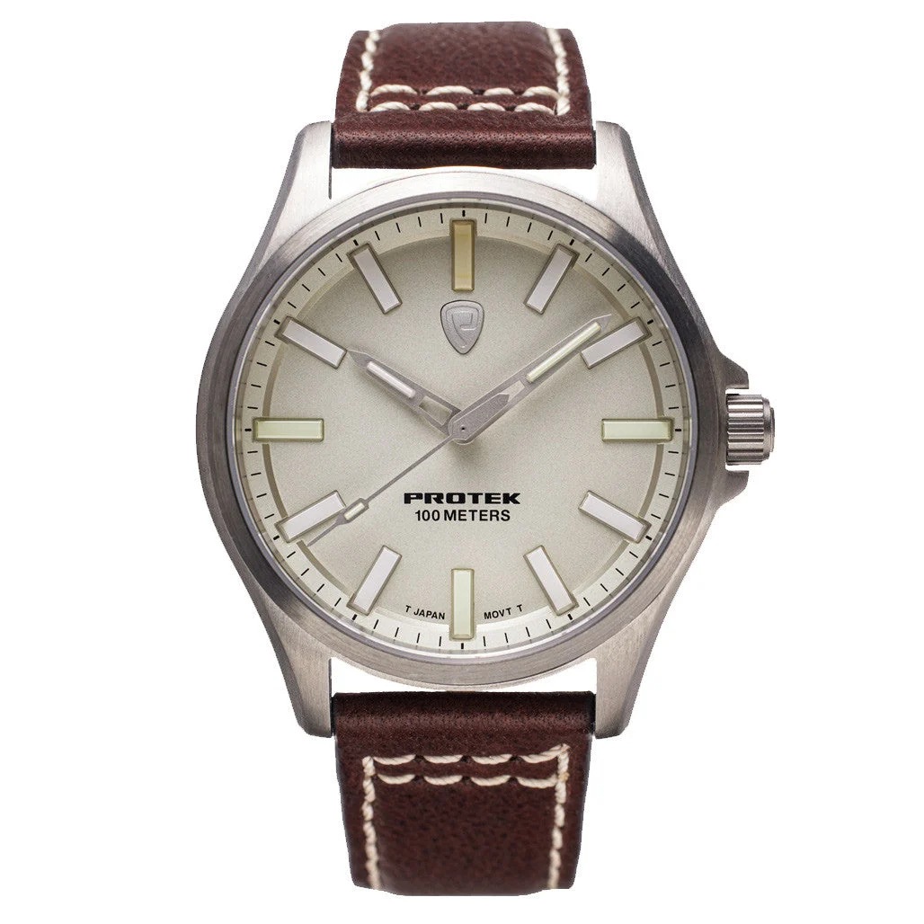 Protek Titanium Field Watch 3000 Series with Tritium T100 Tubes and Ivory Dial #PT3004 kol saati