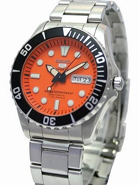 Seiko Sports Automatic Orange Dial Watch #SNZF19K1 47 mm kol saati
