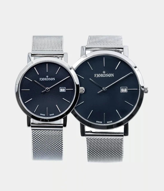 Fjordson Black Dial With Metal Mesh Strap - Matching Couple Wat #91 | Black Dial With Meta