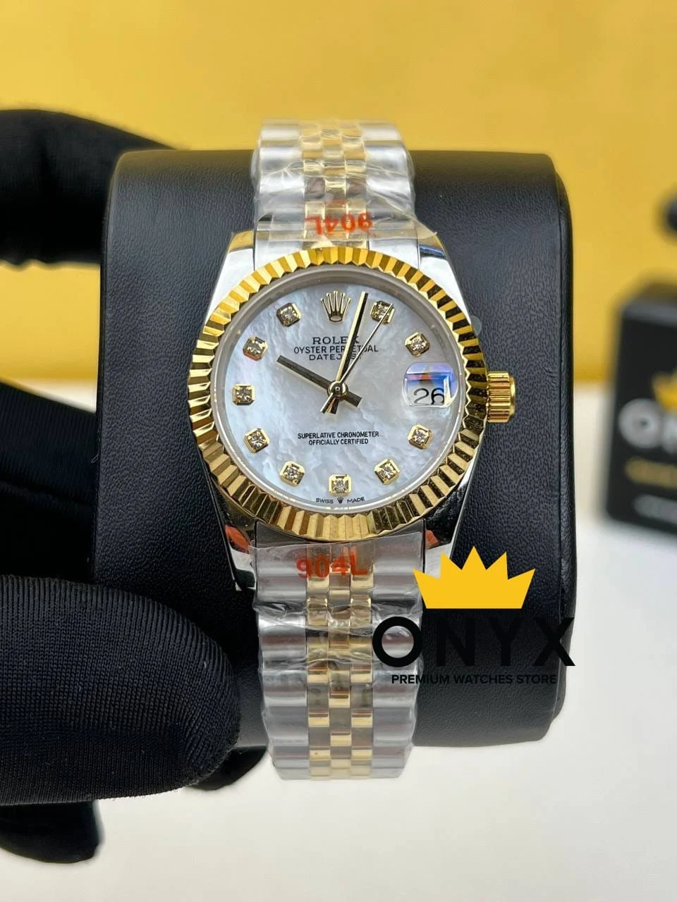 Rolex Date Just Half Gold Mother of Pearl Diamond Dial 31mm 31 mm kol saati