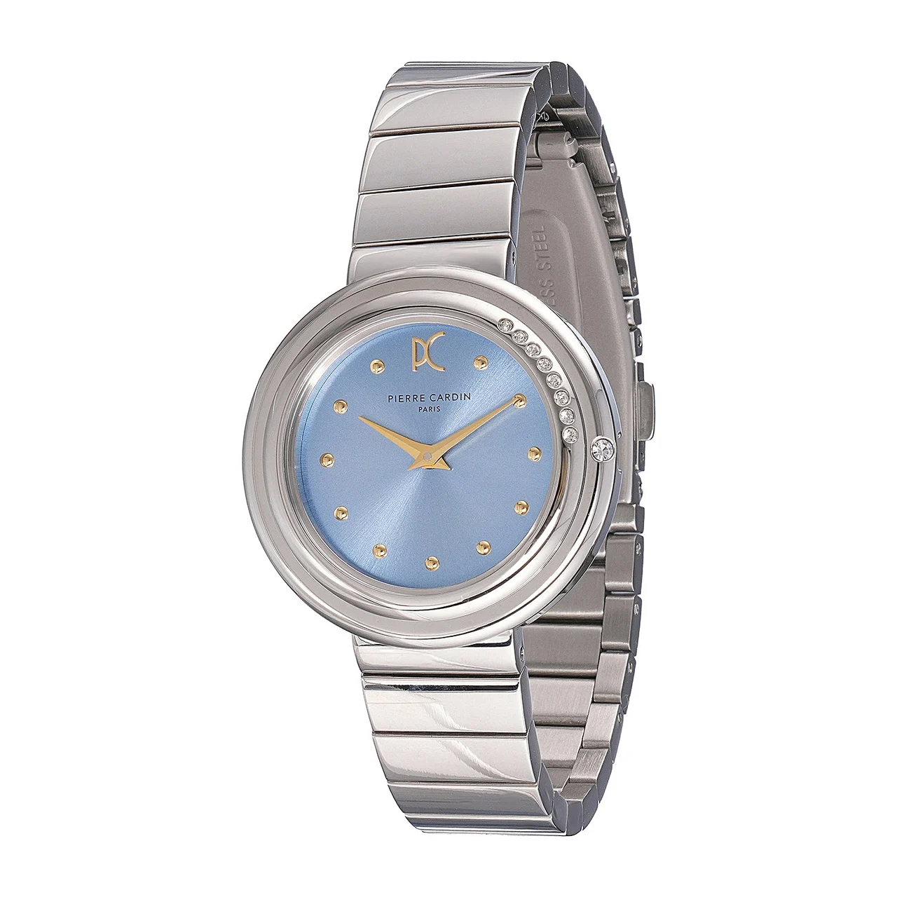 Passy Météore ’ Watch - Silver Case with Clear Sky Dial, Crystal Bezel, and Metal Link Strap CF.1010.MS 32 mm kol saati