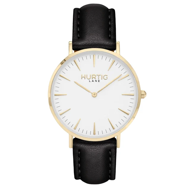Hurtig Lane Vegan Watches Mykonos CACTUS Leather Watch Gold, White & Black kol saati