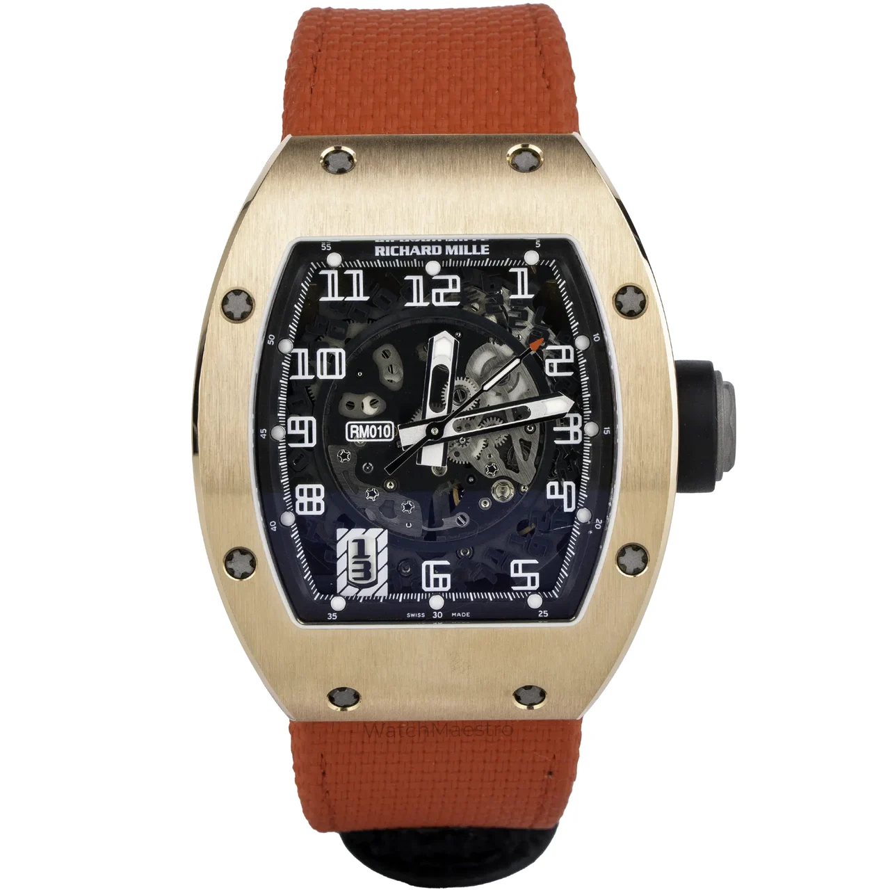 Richard Mille Rose Gold with Red Strap Richard Mille RM010 Rose Gold with Red Strap 42 mm kol saati