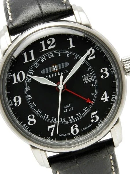 Graf Zeppelin Scratch and Dent - Dual Time, GMT Watch with Red 24-hr Hand. #7642-2 SND023