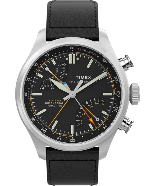 Timex Waterbury Ace Fly-Back Chronograph 43mm Leather Strap Watch TW2Y70000 kol saati