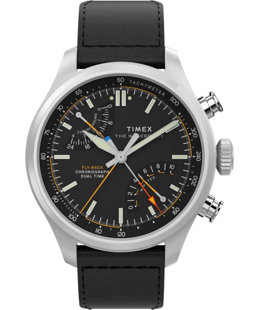 Timex Waterbury Ace Fly-Back Chronograph 43mm Leather Strap Watch TW2Y70000 43 mm kol saati