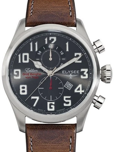 Elysee Kerpen Quartz Chronograph Watch with 60-minute Stopwatch and Sapphire Crystal #38008 46 mm kol saati