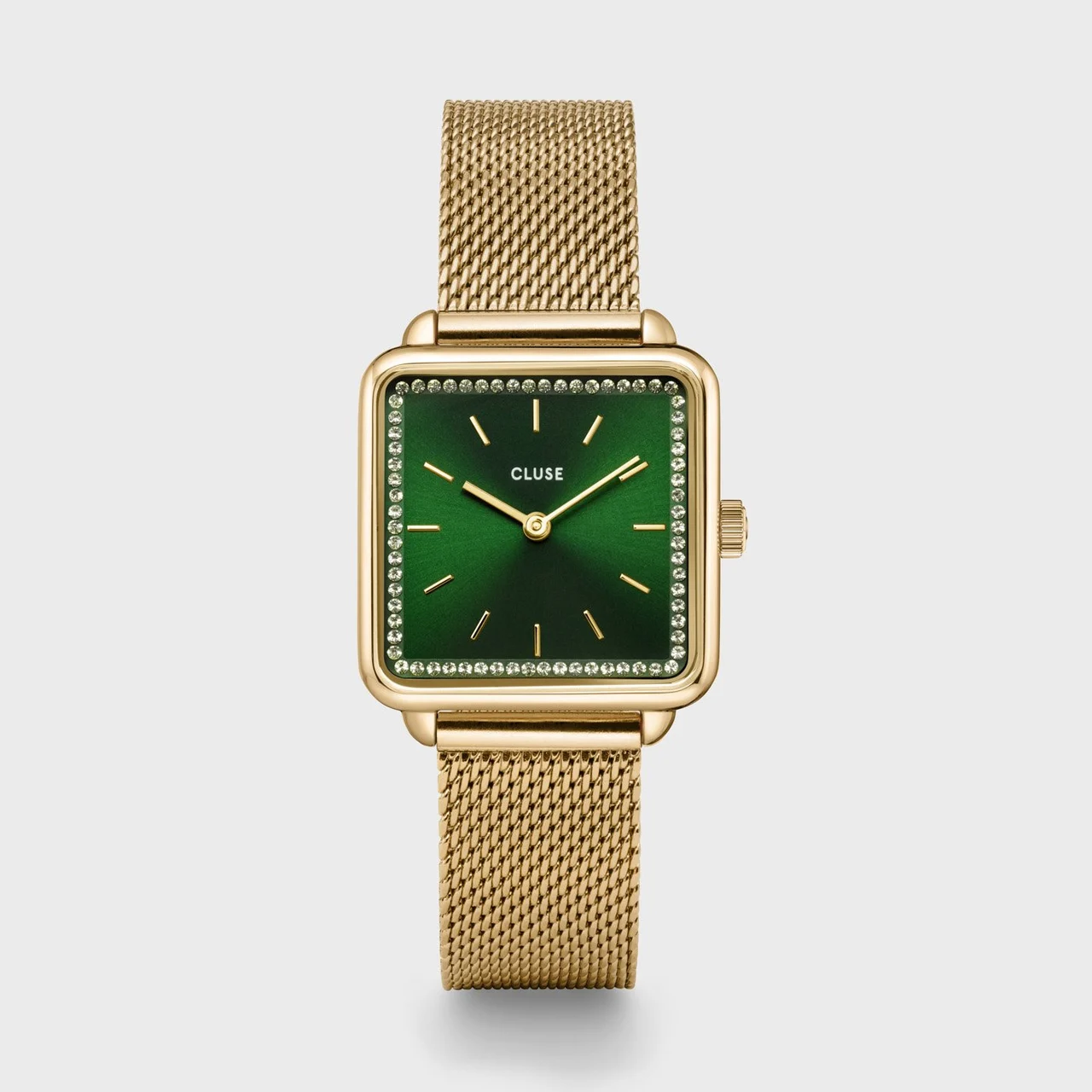 CLUSE Tétragone Watch Mesh stones Green, Gold Colour CW10309 28.5 mm kol saati