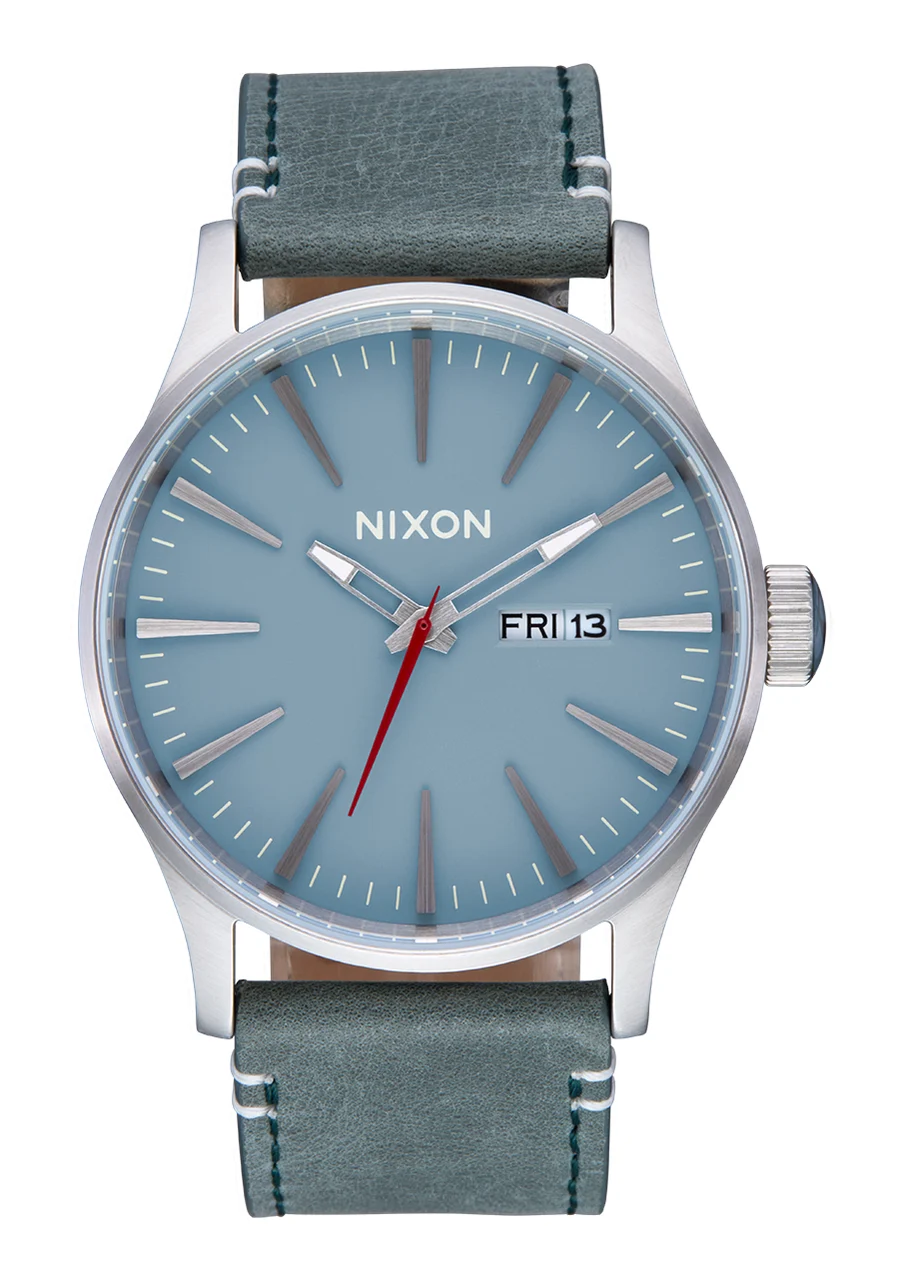 Nixon US Sentry Leather - Silver /Dusty Blue / Dk Forest A105-5158-00 42 mm kol saati