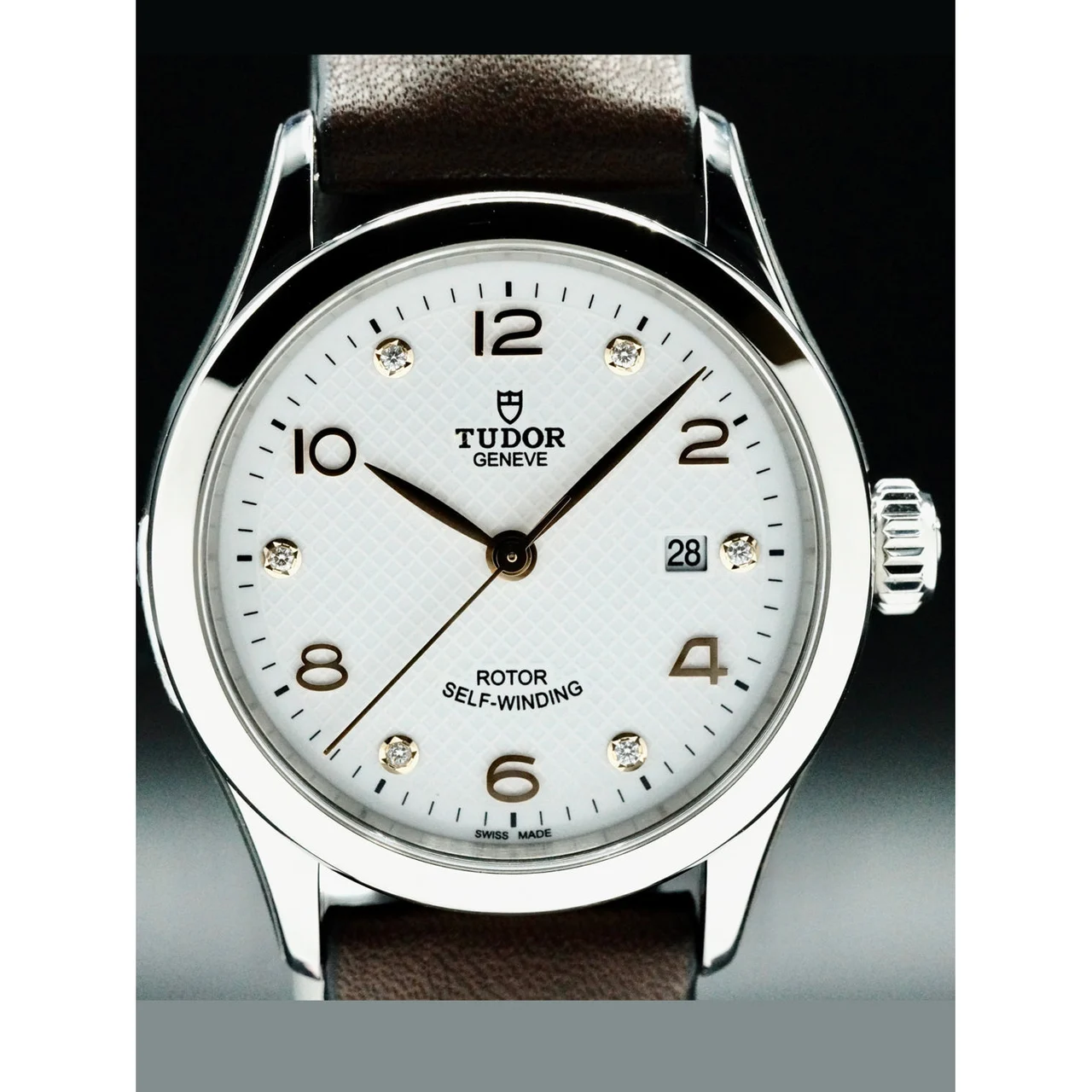 Tudor Steel Case White Diamond-Set Dial 210000058542 28 mm kol saati